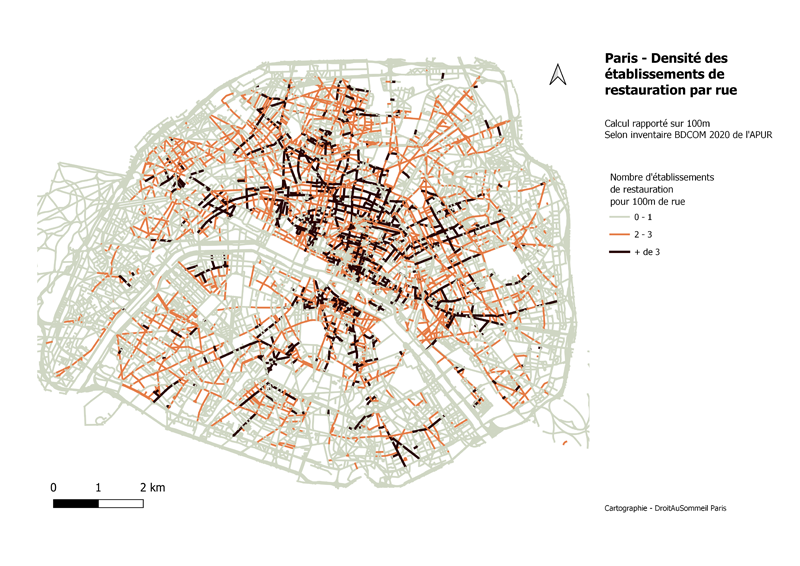 Carte rues de Paris densité restauration