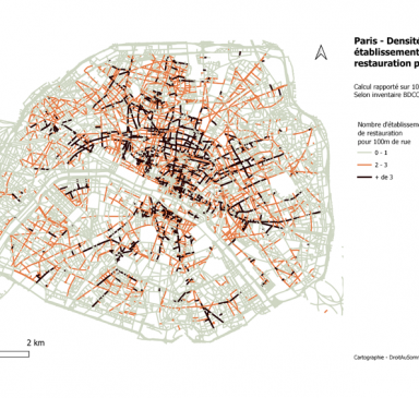 Carte rues de Paris densité restauration